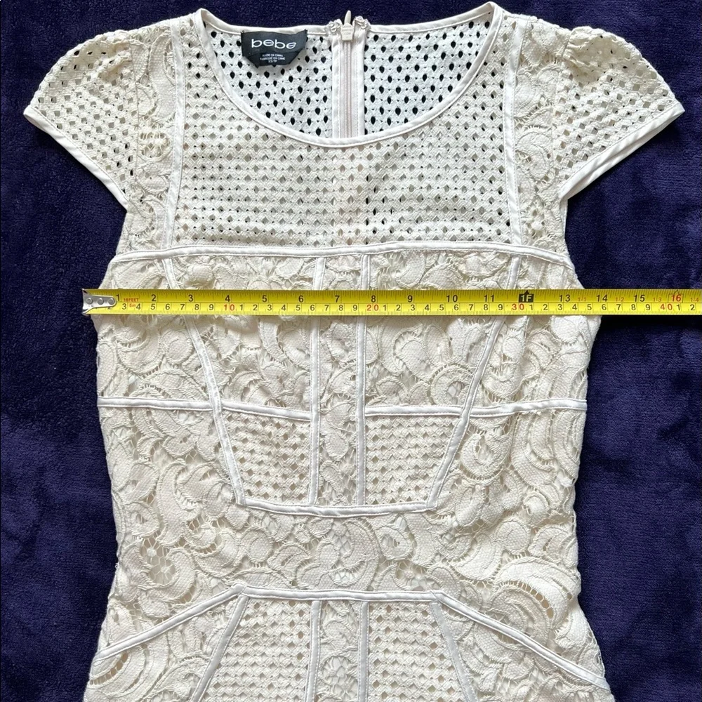 Bebe Beige Cap Sleeves Semi Sheer Crochet Top XS - Picture 9 of 10